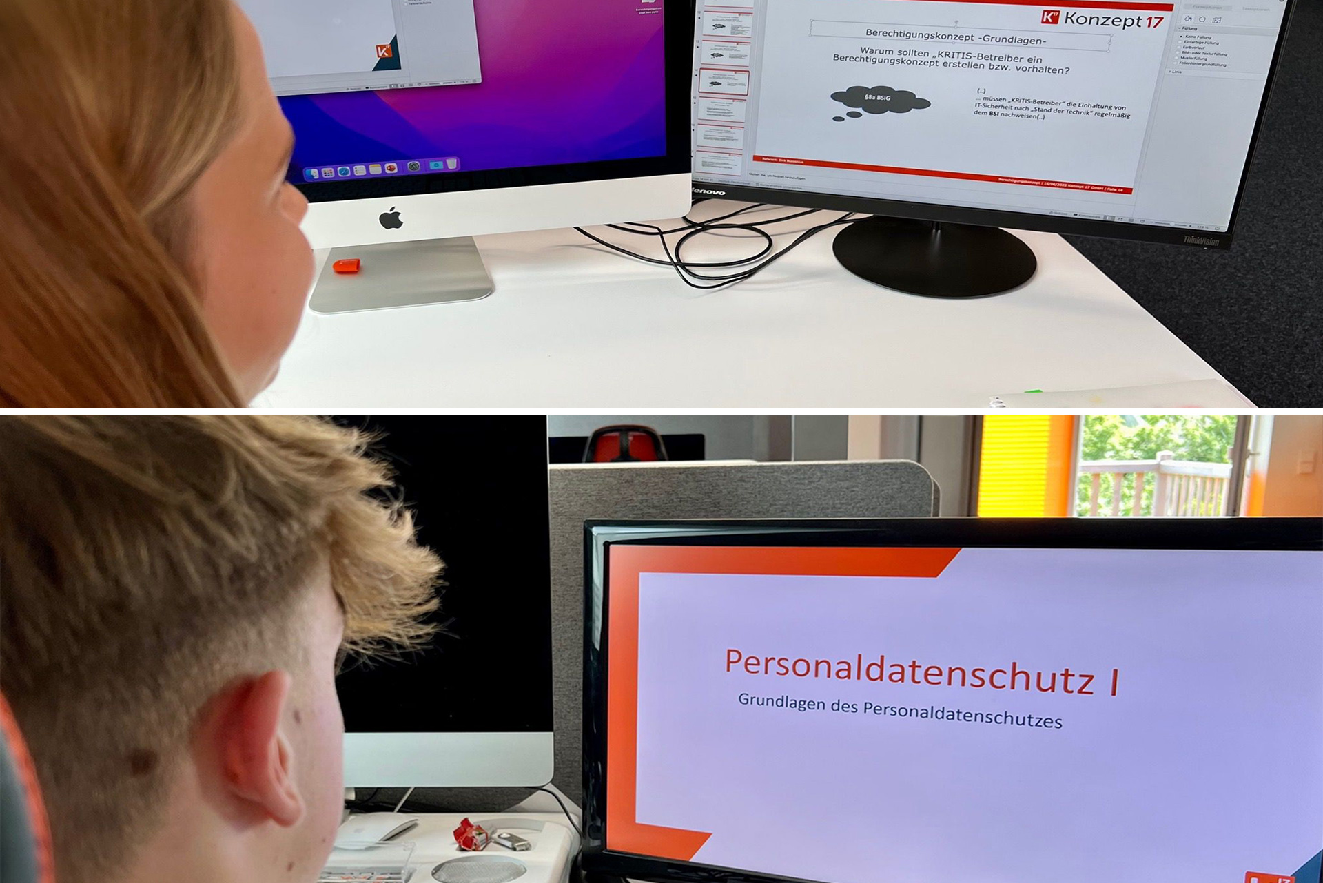 Schüler lernen Grundlagen von Datenschutz an einem Computer bei Konzept17 GmbH am sozialen Tag