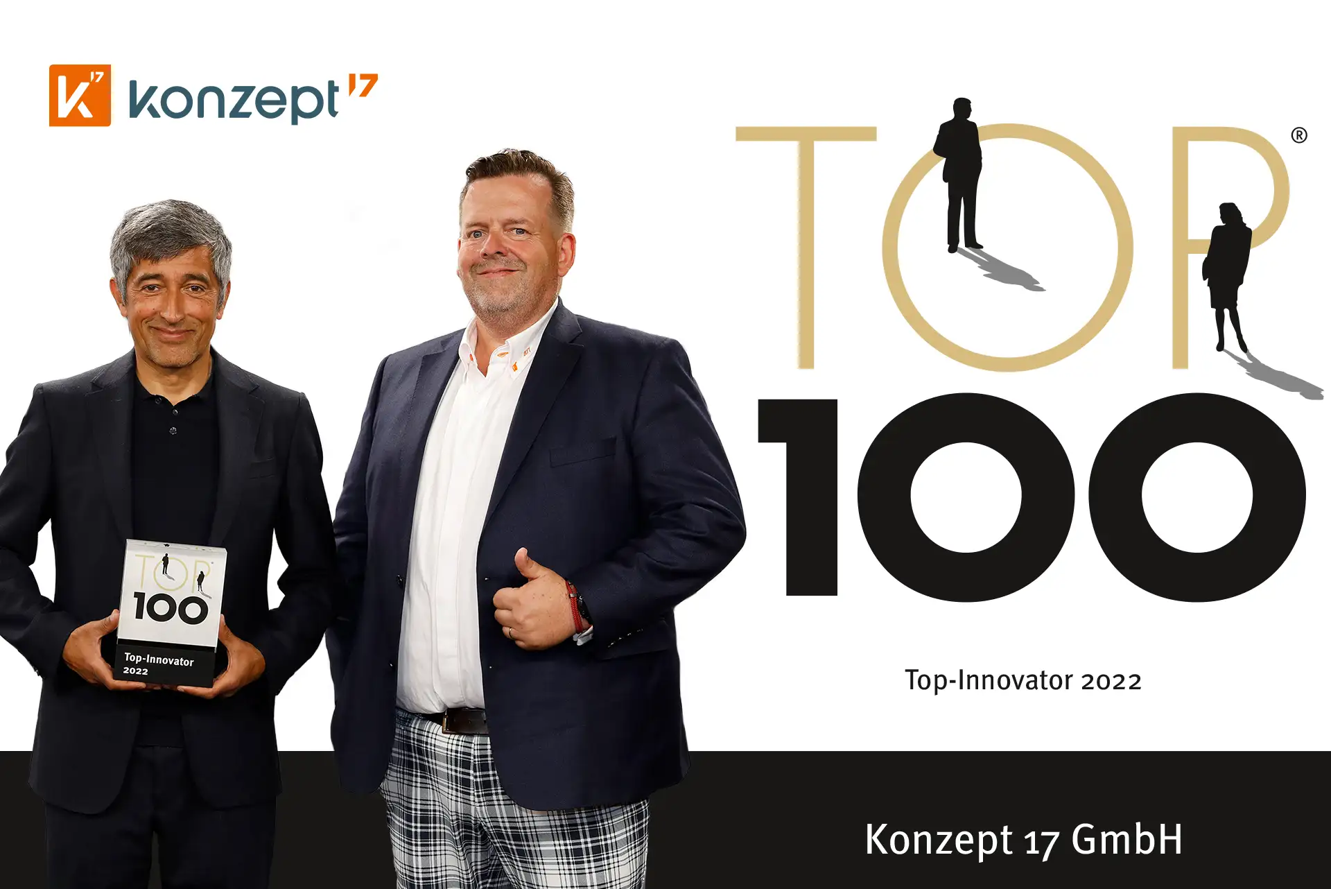 Geschäftsführer der Konzept17 GmbH, Frank Berns, erhält von Ranga Yogeshwar eine Auszeichnung als Top100 Unternehmen
